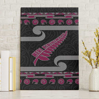New Zealand Christmas Canvas Wall Art Meri Kirihimete Silver Fern Knit Style Pink Color - Polynesian Pride