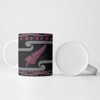 New Zealand Christmas Ceramic Mug Meri Kirihimete Silver Fern Knit Style Pink Color - Polynesian Pride