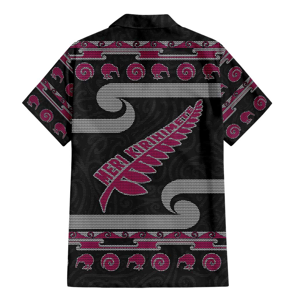 New Zealand Christmas Family Matching Mermaid Dress and Hawaiian Shirt Meri Kirihimete Silver Fern Knit Style Pink Color - Polynesian Pride