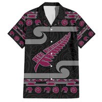 New Zealand Christmas Family Matching Off Shoulder Maxi Dress and Hawaiian Shirt Meri Kirihimete Silver Fern Knit Style Pink Color - Polynesian Pride