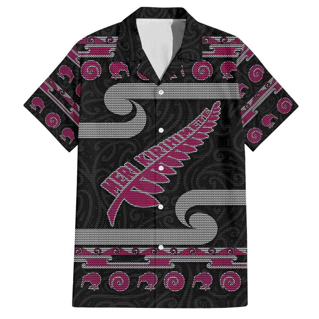 New Zealand Christmas Family Matching Summer Maxi Dress and Hawaiian Shirt Meri Kirihimete Silver Fern Knit Style Pink Color - Polynesian Pride