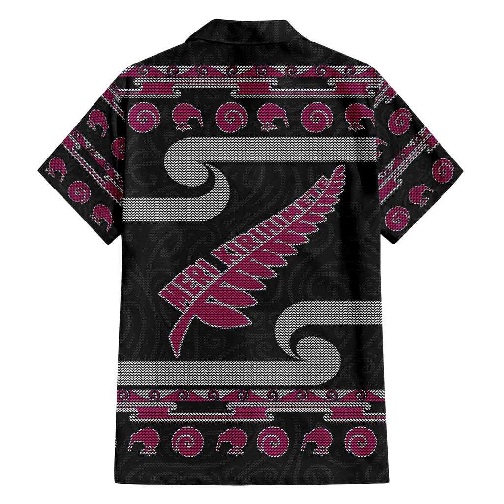 New Zealand Christmas Family Matching Tank Maxi Dress and Hawaiian Shirt Meri Kirihimete Silver Fern Knit Style Pink Color - Polynesian Pride