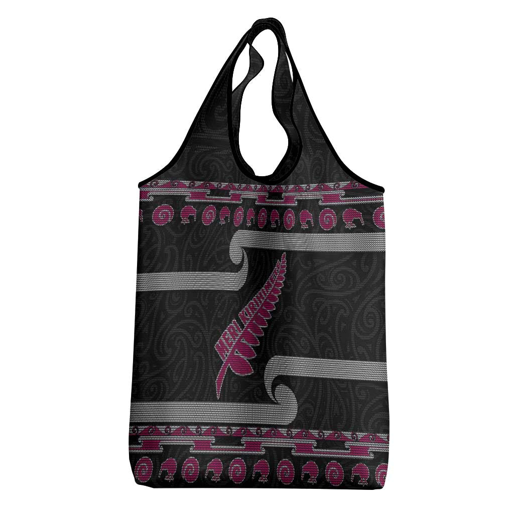 New Zealand Christmas Grocery Bag Meri Kirihimete Silver Fern Knit Style Pink Color - Polynesian Pride