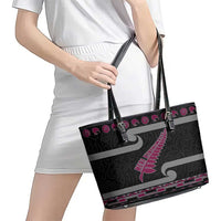New Zealand Christmas Leather Tote Bag Meri Kirihimete Silver Fern Knit Style Pink Color - Polynesian Pride