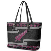 New Zealand Christmas Leather Tote Bag Meri Kirihimete Silver Fern Knit Style Pink Color - Polynesian Pride