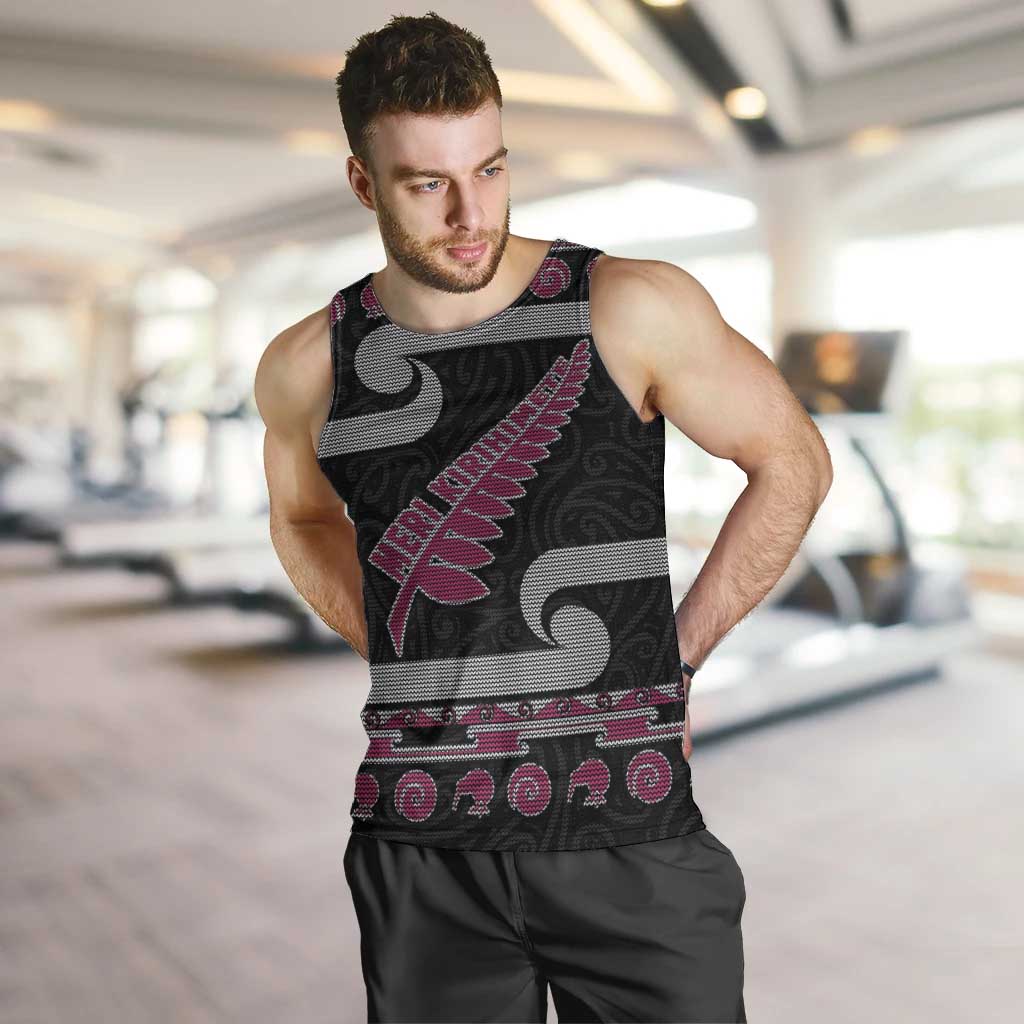 New Zealand Christmas Men Tank Top Meri Kirihimete Silver Fern Knit Style Pink Color - Polynesian Pride