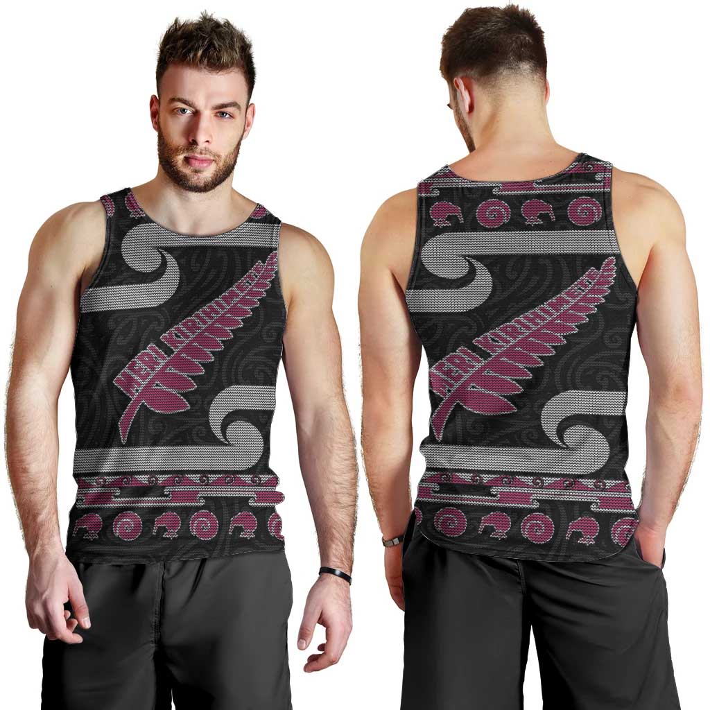 New Zealand Christmas Men Tank Top Meri Kirihimete Silver Fern Knit Style Pink Color - Polynesian Pride