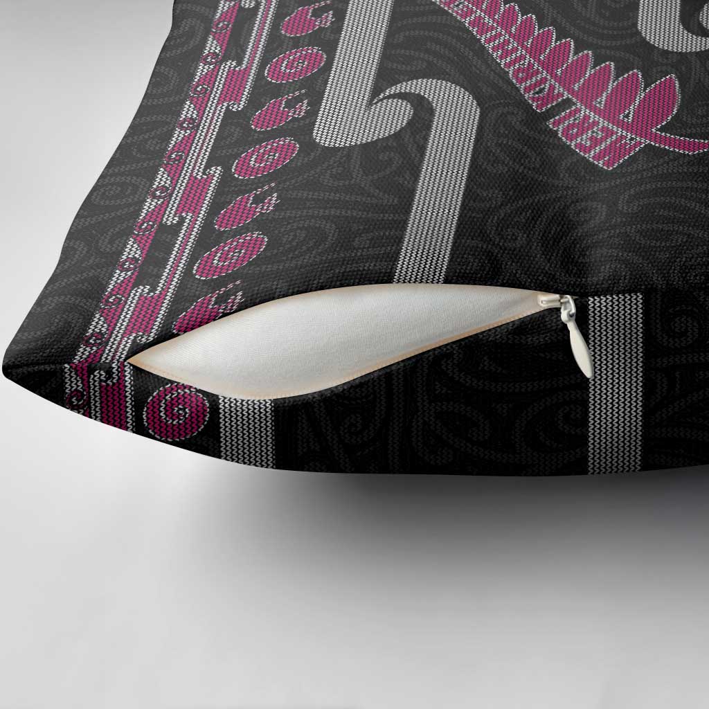 New Zealand Christmas Pillow Cover Meri Kirihimete Silver Fern Knit Style Pink Color - Polynesian Pride