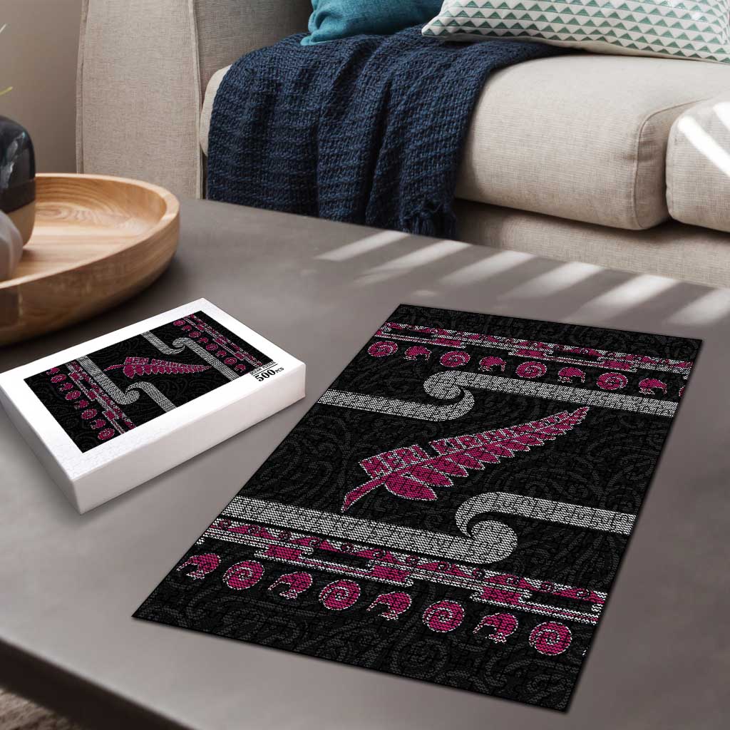 New Zealand Christmas Puzzle Meri Kirihimete Silver Fern Knit Style Pink Color - Polynesian Pride