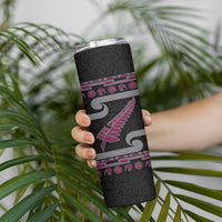 New Zealand Christmas Skinny Tumbler Meri Kirihimete Silver Fern Knit Style Pink Color - Polynesian Pride