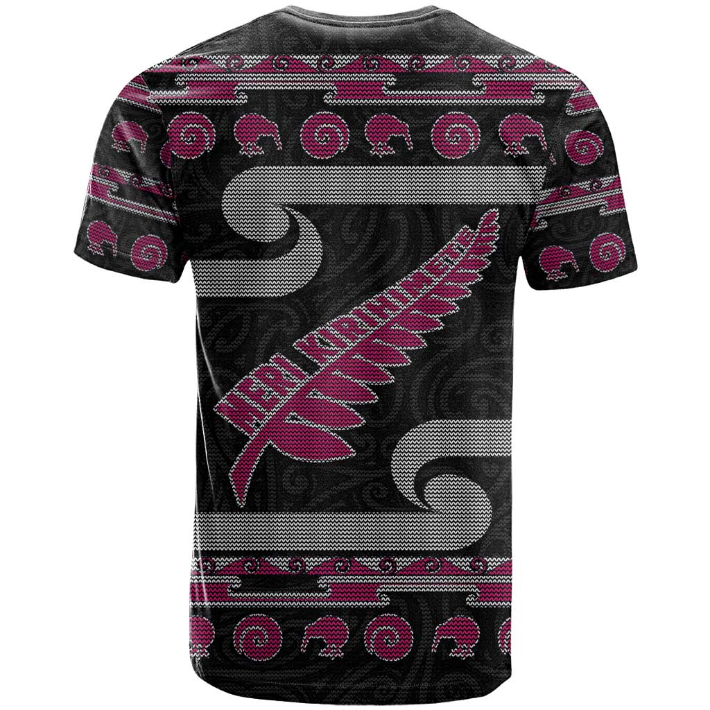 New Zealand Christmas T Shirt Meri Kirihimete Silver Fern Knit Style Pink Color - Polynesian Pride