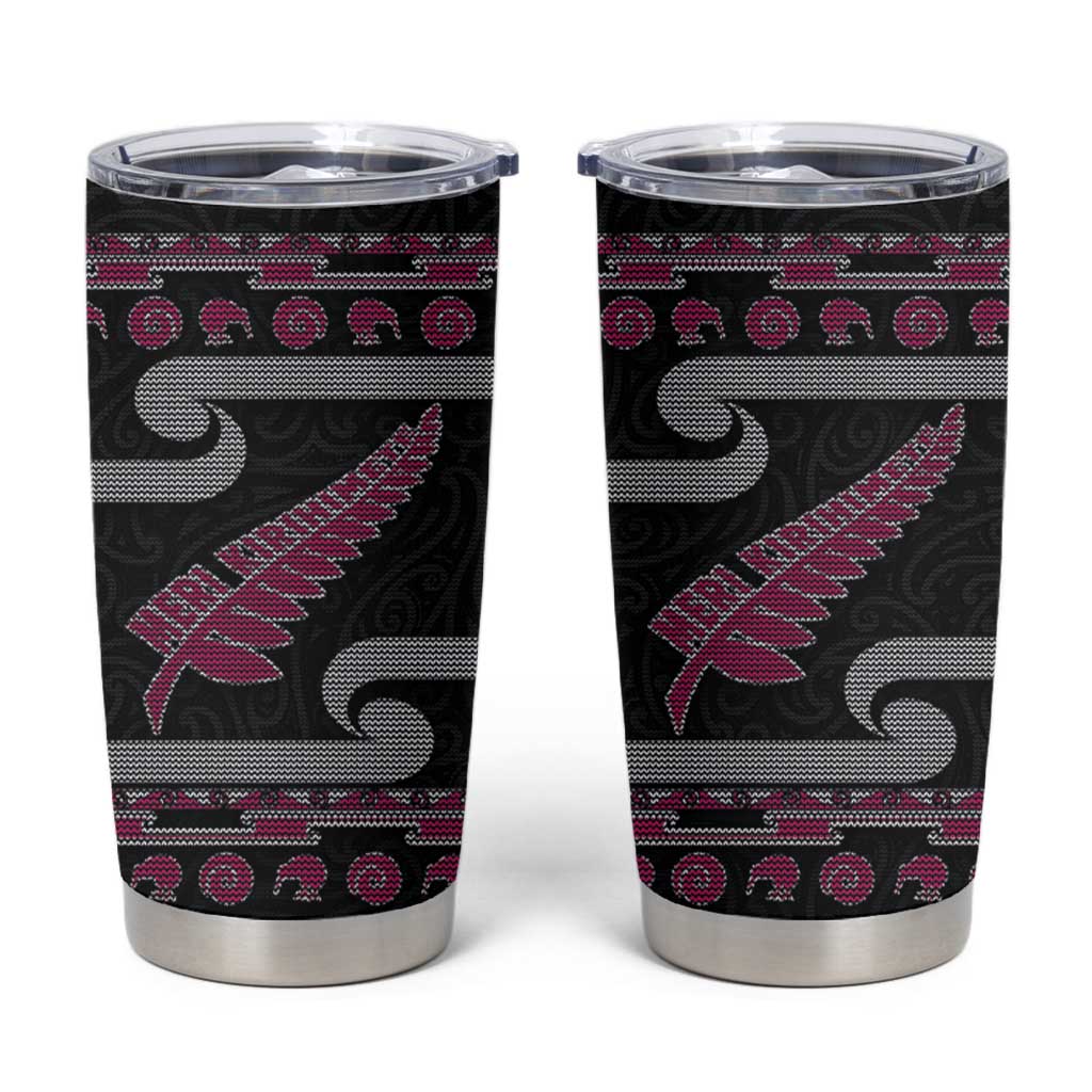New Zealand Christmas Tumbler Cup Meri Kirihimete Silver Fern Knit Style Pink Color - Polynesian Pride