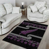 New Zealand Christmas Area Rug Meri Kirihimete Silver Fern Knit Style Purple Color - Polynesian Pride