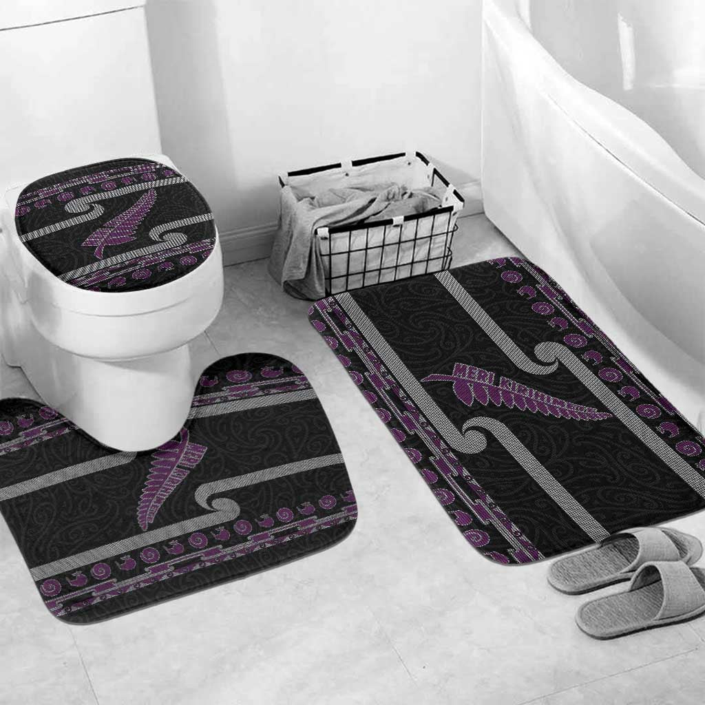 New Zealand Christmas Bathroom Set Meri Kirihimete Silver Fern Knit Style Purple Color - Polynesian Pride
