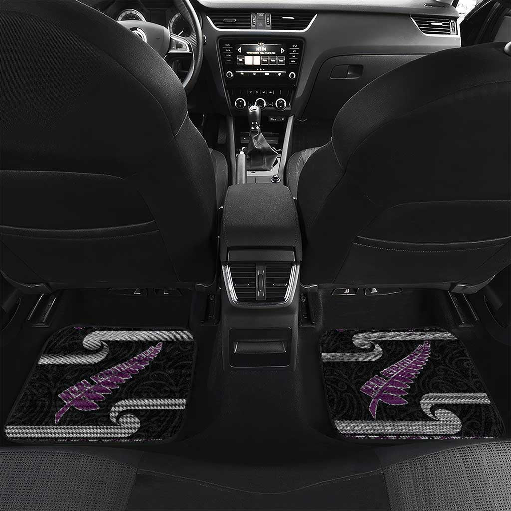 New Zealand Christmas Car Mats Meri Kirihimete Silver Fern Knit Style Purple Color - Polynesian Pride