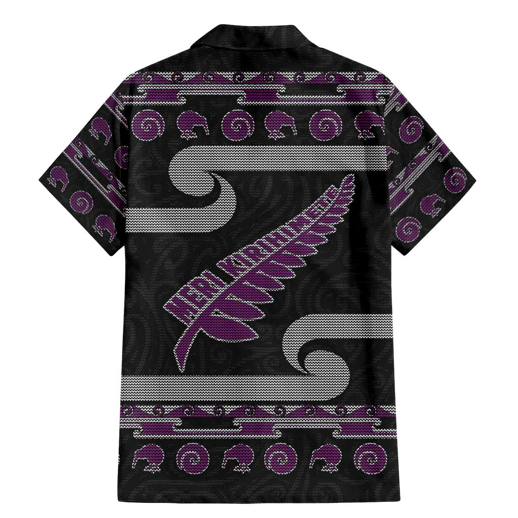 New Zealand Christmas Family Matching Mermaid Dress and Hawaiian Shirt Meri Kirihimete Silver Fern Knit Style Purple Color - Polynesian Pride