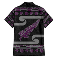 New Zealand Christmas Family Matching Off The Shoulder Long Sleeve Dress and Hawaiian Shirt Meri Kirihimete Silver Fern Knit Style Purple Color - Polynesian Pride