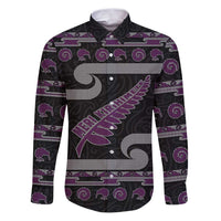 New Zealand Christmas Family Matching Puletasi and Hawaiian Shirt Meri Kirihimete Silver Fern Knit Style Purple Color - Polynesian Pride