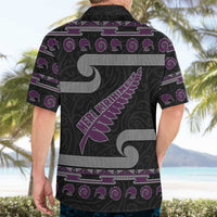 New Zealand Christmas Hawaiian Shirt Meri Kirihimete Silver Fern Knit Style Purple Color - Polynesian Pride