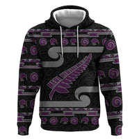 New Zealand Christmas Hoodie Meri Kirihimete Silver Fern Knit Style Purple Color - Polynesian Pride