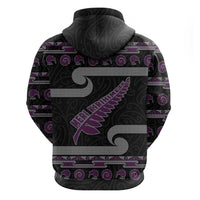 New Zealand Christmas Hoodie Meri Kirihimete Silver Fern Knit Style Purple Color - Polynesian Pride