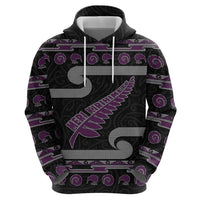 New Zealand Christmas Hoodie Meri Kirihimete Silver Fern Knit Style Purple Color - Polynesian Pride