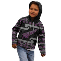New Zealand Christmas Kid Hoodie Meri Kirihimete Silver Fern Knit Style Purple Color - Polynesian Pride