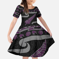 New Zealand Christmas Kid Short Sleeve Dress Meri Kirihimete Silver Fern Knit Style Purple Color - Polynesian Pride