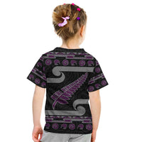 New Zealand Christmas Kid T Shirt Meri Kirihimete Silver Fern Knit Style Purple Color - Polynesian Pride