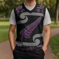 New Zealand Christmas Knitted V-Neck Vest Meri Kirihimete Silver Fern Knit Style Purple Color - Polynesian Pride