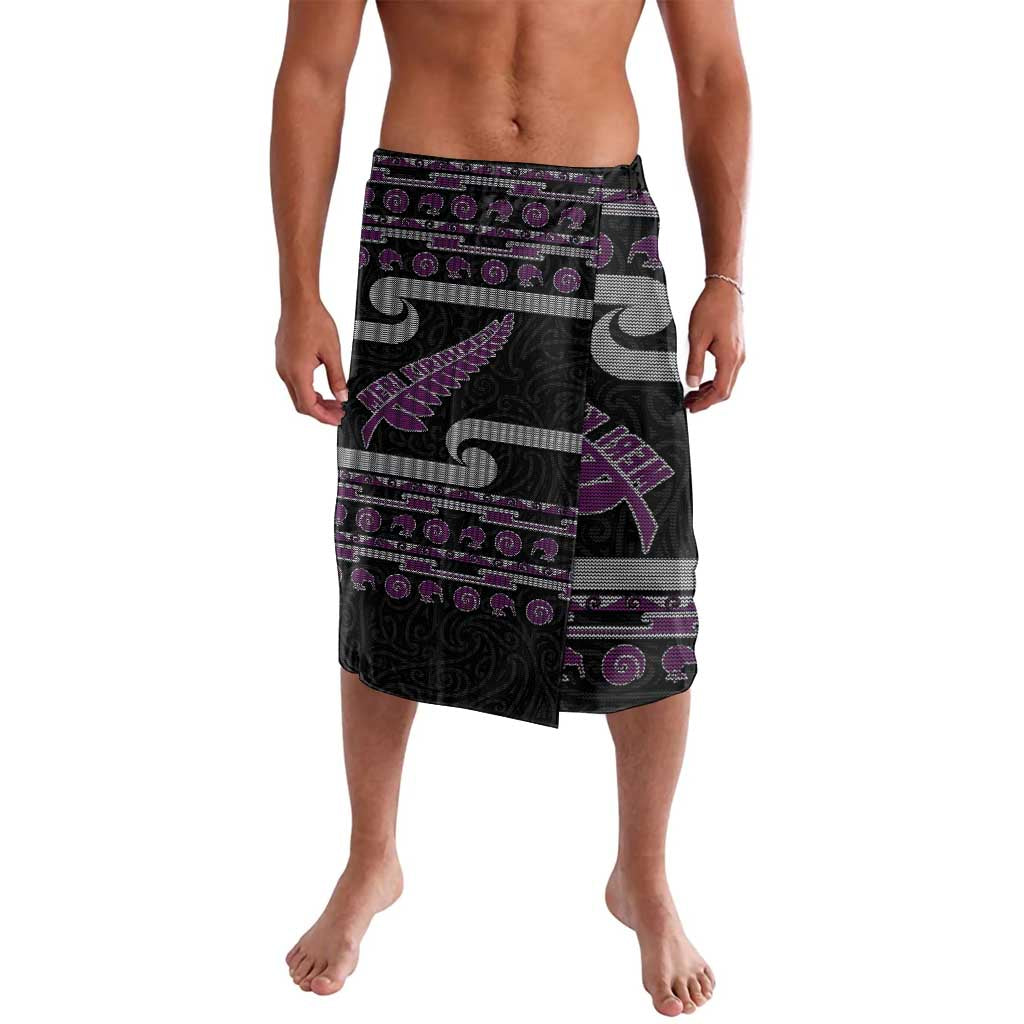 New Zealand Christmas Lavalava Meri Kirihimete Silver Fern Knit Style Purple Color - Polynesian Pride