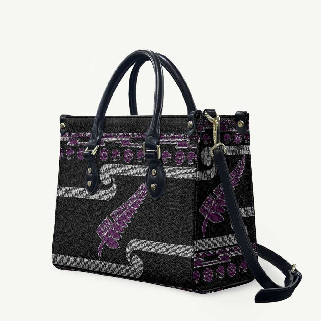 New Zealand Christmas Leather Bag Meri Kirihimete Silver Fern Knit Style Purple Color - Polynesian Pride