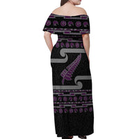 New Zealand Christmas Off Shoulder Maxi Dress Meri Kirihimete Silver Fern Knit Style Purple Color - Polynesian Pride