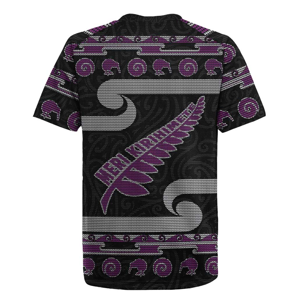 New Zealand Christmas Rugby Jersey Meri Kirihimete Silver Fern Knit Style Purple Color - Polynesian Pride