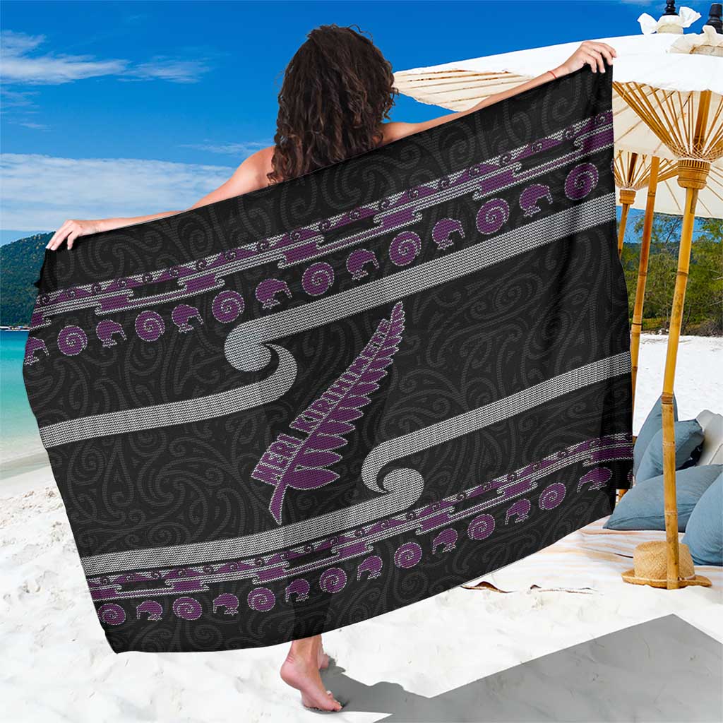 New Zealand Christmas Sarong Meri Kirihimete Silver Fern Knit Style Purple Color - Polynesian Pride