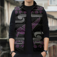 New Zealand Christmas Sleeveless Puffer Jacket Meri Kirihimete Silver Fern Knit Style Purple Color - Polynesian Pride