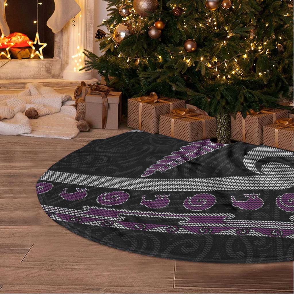 New Zealand Christmas Tree Skirt Meri Kirihimete Silver Fern Knit Style Purple Color - Polynesian Pride