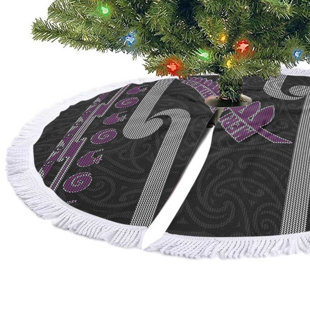 New Zealand Christmas Tree Skirt Meri Kirihimete Silver Fern Knit Style Purple Color - Polynesian Pride