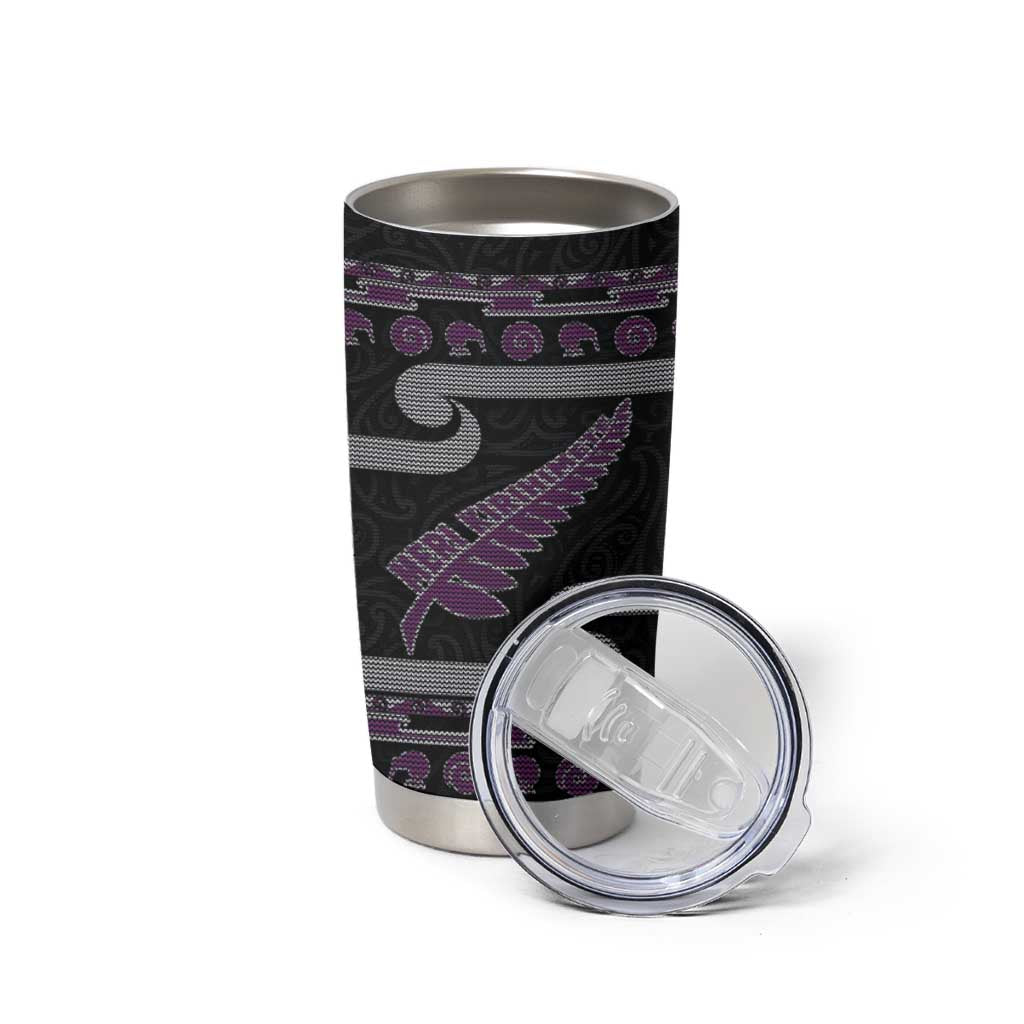 New Zealand Christmas Tumbler Cup Meri Kirihimete Silver Fern Knit Style Purple Color - Polynesian Pride