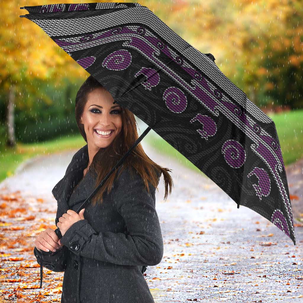 New Zealand Christmas Umbrella Meri Kirihimete Silver Fern Knit Style Purple Color - Polynesian Pride
