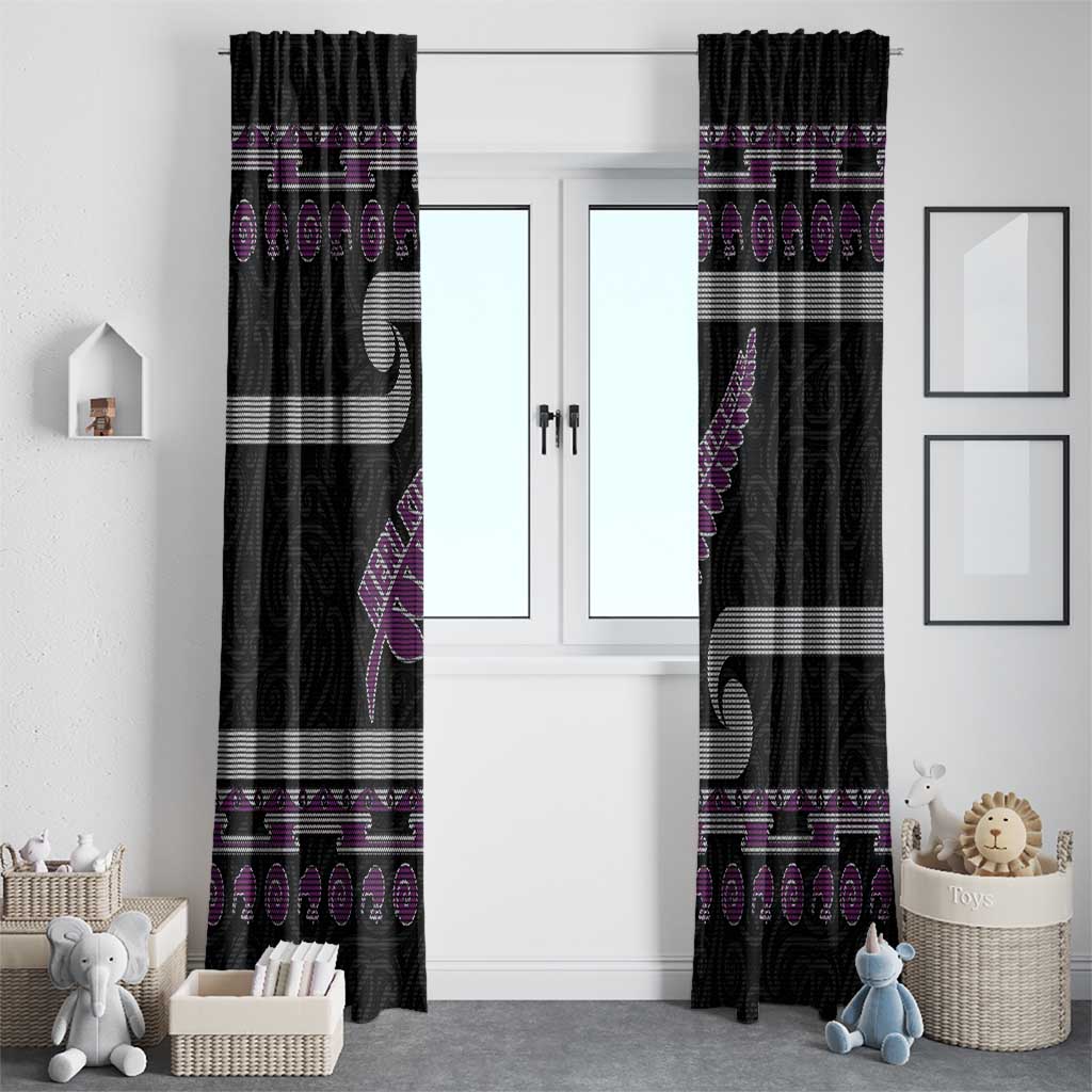 New Zealand Christmas Window Curtain Meri Kirihimete Silver Fern Knit Style Purple Color - Polynesian Pride