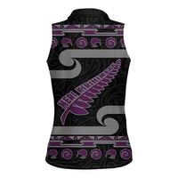 New Zealand Christmas Women Sleeveless Polo Shirt Meri Kirihimete Silver Fern Knit Style Purple Color - Polynesian Pride