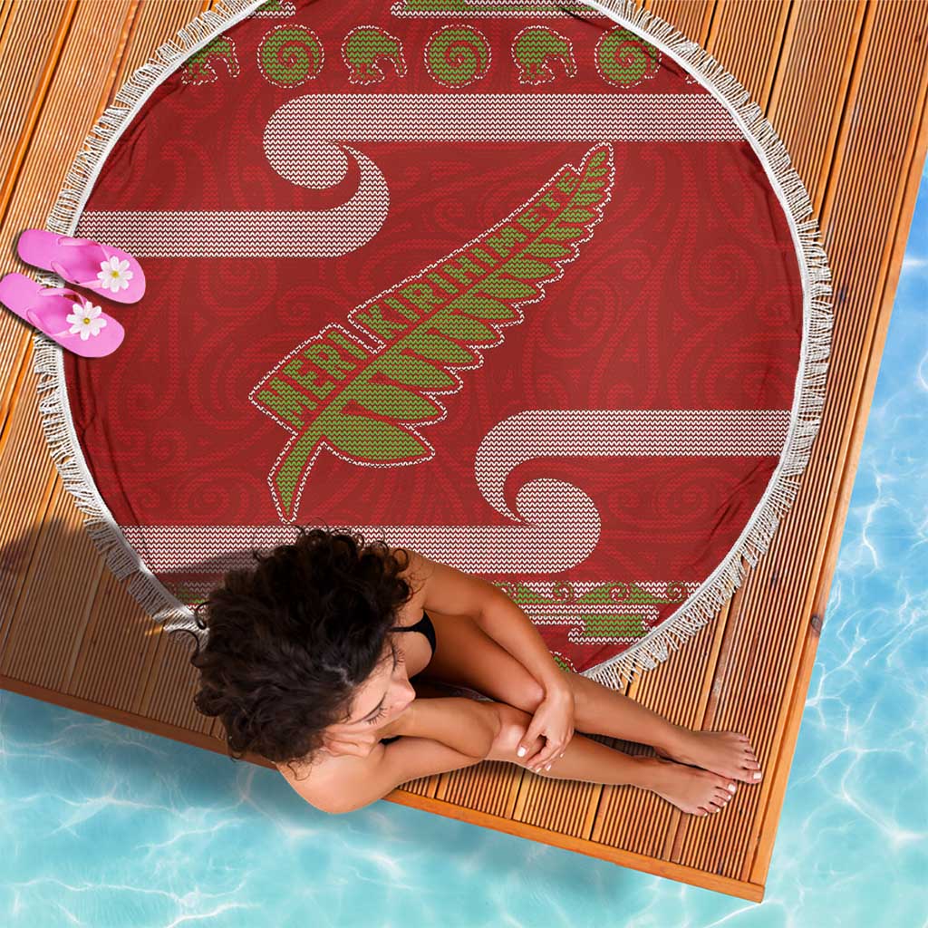 New Zealand Christmas Beach Blanket Meri Kirihimete Silver Fern Knit Style Green Color - Polynesian Pride