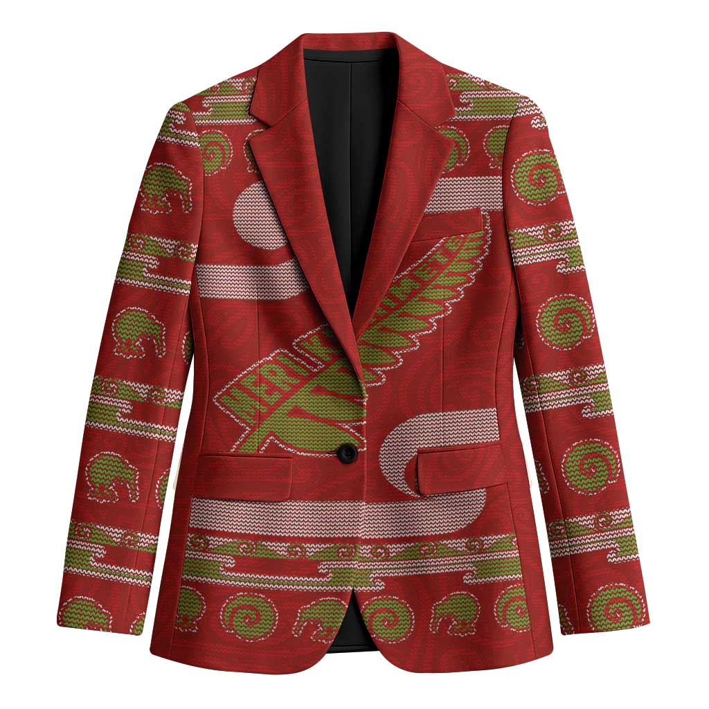 New Zealand Christmas Blazer Meri Kirihimete Silver Fern Knit Style Green Color - Polynesian Pride