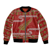New Zealand Christmas Bomber Jacket Meri Kirihimete Silver Fern Knit Style Green Color - Polynesian Pride