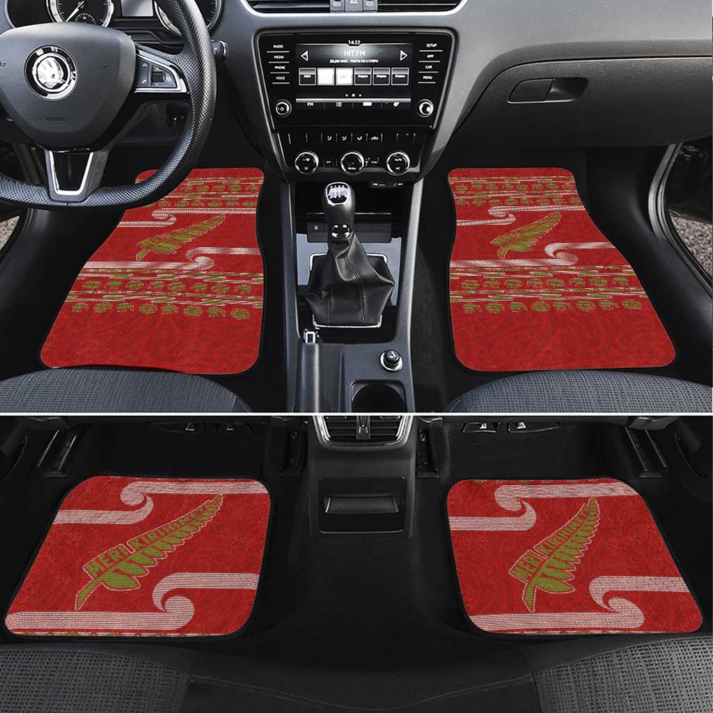 New Zealand Christmas Car Mats Meri Kirihimete Silver Fern Knit Style Green Color - Polynesian Pride