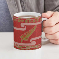 New Zealand Christmas Ceramic Mug Meri Kirihimete Silver Fern Knit Style Green Color - Polynesian Pride