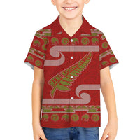 New Zealand Christmas Family Matching Summer Maxi Dress and Hawaiian Shirt Meri Kirihimete Silver Fern Knit Style Green Color - Polynesian Pride