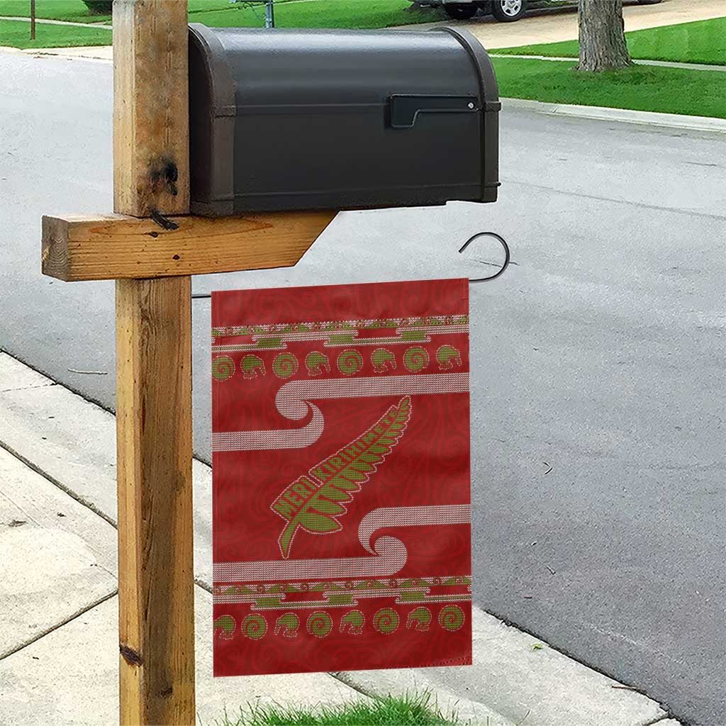 New Zealand Christmas Garden Flag Meri Kirihimete Silver Fern Knit Style Green Color - Polynesian Pride