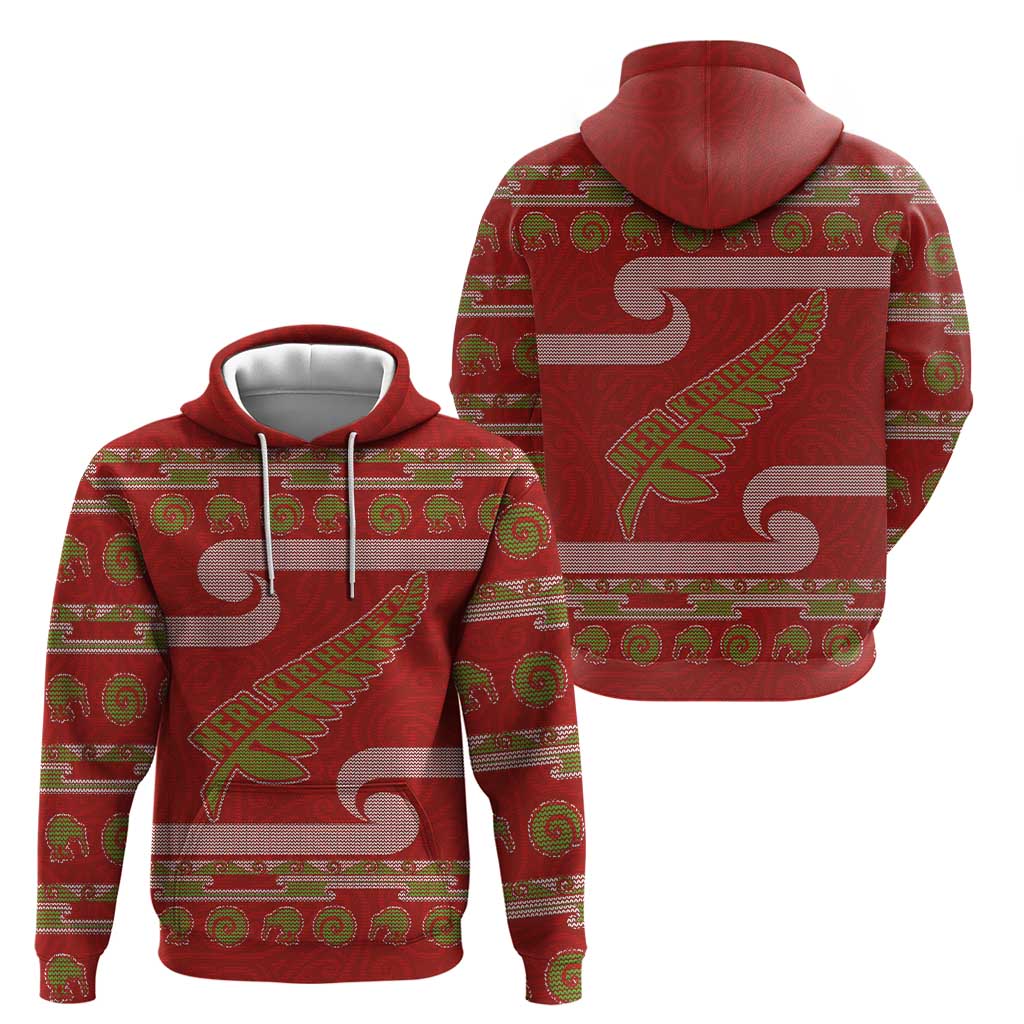 New Zealand Christmas Hoodie Meri Kirihimete Silver Fern Knit Style Green Color - Polynesian Pride